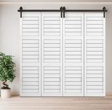 ZNTS 80" Bi-Folding Sliding Barn Door Hardware Kit for 4 Doors,Smoothly&Quietly,Black Track J Shape 85056977