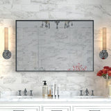 36x24inch Black Rectangular Bathroom Mirror Square Angle Metal Frame Mounted Hanging Plates W2091127006