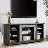 Mantel Stone TV Media Stand with with Faux Stacked Stone Surround, Modern Entertainment Console with W1758P187683