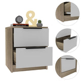 Kaia Nightstand , End Table, Side Table Two Drawers, Metal Handle -White / Pine B07092066