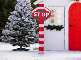 Lighted STOP Sign Christmas Yard Decorations, Pre-lit Road Sign SANTA STOP HERE with 70 LED White 88273492