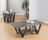 ZNTS Set of Tables, Home, Livingroom End Table & Coffee Table with Bottom Shelve, Distressed Grey & Black B107130986