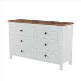 Retro Farmhouse Style Wooden Dresser with 6 Drawer, Storage Cabinet for Bedroom, WhiteBrown WF317946AAK