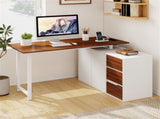 Reversible L-Shaped Desk with Built-in Charging Station, Home Office Desk with Drawers & File 06314956