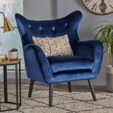 ZNTS Seigfried Mid-Century Velvet Arm Chair, Navy Blue / Black, 28.5D x 34.25W x 39.75H in 56589.00NVLTNBLU