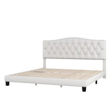 Upholstered Platform Bed with Saddle Curved Headboard and Diamond Tufted Details, King, Beige WF294420AAA