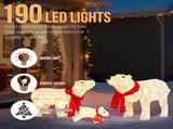 Set of 3 Lighted Polar Bear Family Christmas Decorations, Pre-lit Holiday Decor with 190 Warm White 14959507