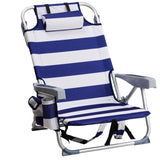 ZNTS 63*65*82cm Short Oxford Cloth Silver White Aluminum Tube Bearing 100kg Beach Chair Blue Stripes 50527506