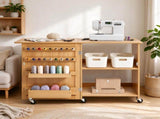 Multipurpose Folding Sewing Table, Compact Sewing Machine Cabinet with Wheels, Storage Shelves, 70833707