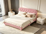 Twin Size Single Upholstered Platform Bed Frame with 46" Tufted Boucle Headboard, Wooden Slat 11592141