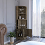 Syrah Corner Bar Cabinet, Eight Bottle Cubbies, Double Door, Two Open Shelves -Dark Brown B20091985