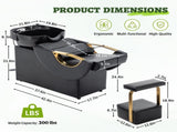 Large Shampoo Bowl & Chair Set with Footstool Black & Gold Barber Backwash Chair, Heavy Duty W1422P453659