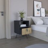 Huna Nightstand, Stylish Storage with Hairpin Leg, Open Shelf and Drawer B070P173218