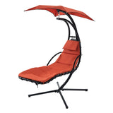 ZNTS 53.15 in. Outdoor Orange Hanging Curved Lounge Chair Steel Hammocks Chaise Swing with Built-In 89233156