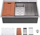 Workstation 33-inch Drop-In 16 Gauge Kitchen Sink R10 Radius Stainless Steel Kitchen Sink Single JYSB322BN