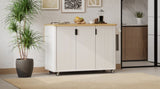 K&K 51" Fluted Kitchen Island with Drop Leaf, Farmhouse Accent Kitchen Island on Wheels with N707P221446W