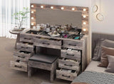 9-Drawer Table Set with 12 Tri-Color Light Bulbs and Power Strip Glass-Topped Particleboard 83721046