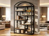 71 Inch Arched Industrial Bookshelf, Open Display Bookcase 21680493