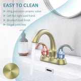 Bathroom Faucet 2-Handle Brushed Gold with Aerator, Swan Style 4-inch Centerset Vanity Sink with T3177P277484