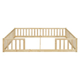 Double Twin Floor Bed with Fence, Guardrails, without door, Natural W504P143287