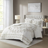 3 Piece Tufted Cotton Chenille Comforter Set Ivory/Taupe Full/Queen B03597181