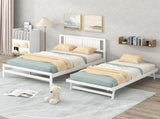 Full Size Platform Bed with Adjustable Trundle,White 67335800