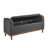 Mid-Century Modern Lift Top Storage Bench 1pc Tufted Dark Gray Upholstered Solid Wood Walnut Finish B011P192194
