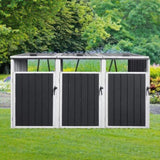 ZNTS Garbage Bin Shed Stores 3 Trash Cans Metal Outdoor Bin Shed for Garbage Storage,Grey W1350P230164