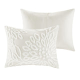 3 Piece Tufted Cotton Chenille Floral Comforter Set Off-White King/Cal King B035128916