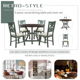 5-Piece Round Dining Table and 4 Fabric Chairs with Special-shaped Table Legs and Storage Shelf 15508700