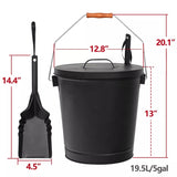5 Gallon Black Metal Ash Bucket with Shovel Lid Handle For Fire Pits Wood Stove Fireplace 60114234