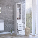 Linen Cabinet 68" H, Three Shelves, Four Drawers and Metal handles, White B097120600