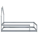 ZNTS Twin Size Wood bed with House-shaped Headboard Floor bed with Fences,Grey W504102757