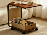 C-Shaped End Table with Wheels and Double-Layer Storage, Rolling Sofa Side Table for Couch, Bed, 65242329