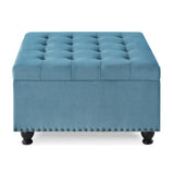 Large square storage ottoman with wooden legs, Upholstered button tufted coffee table with nail W2186P164303