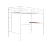 ZNTS Twin Metal Loft Bed with Desk, Ladder and Guardrails, Loft Bed for Bedroom, White 03733245