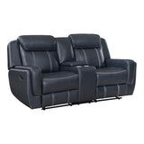 ZNTS Modern Blue Dual Reclining Loveseat with Center Console, Breathable Faux Leather Upholstery, USB B011P228163