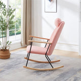 Adjustable Headrest Pillow Rocking Chair, Teddy Fabric Upholstered Glider Rocker with High Backrest, W1669P220429