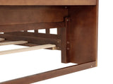 Full Pine Wood Bed with Bookcase Headboard ,LED Motion Sensor Light, Bed Guardrails,Walnut W504P281004