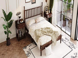 Queen Size Wood Platform Bed with Gourd Shaped Headboard,Retro Style Platform Bed with Wooden Slat 02255081