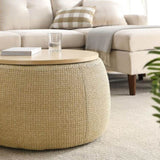 ZNTS Round Storage Ottoman, 2 in 1 Function, Work as End table and Ottoman, Natural W48762888