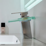 Bathroom Sink Faucet LED Light 3 Colors Changing Waterfall Glass Spout Hot Cold Water Mixer Single W1932P148105
