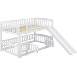 ZNTS Bunk Bed with Slide,Twin Over Twin Low Bunk Bed with Fence and Ladder for Toddler Kids Teens White 50818946