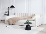 Flora Upholstered Daybed with 2 Drawers, Twin, Ivory Velvet, Ribbed Tufted Backrest, Daybed in B083P156245