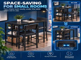 Bar Table and Stool Set 1 Table 2 Stools, Black Wood Grain MDF Tabletop & Gold Metal Frame, Padded 27543993