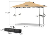 5x8FT Grill Gazebo, Khaki Polyester Canopy with Air Vent, Black Powder Coated Folding Awning Frame, 03527411