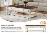 Farmhouse Coffee Table with One Drawer, Easy Assembly, Retro Movable Rectangular Cocktail Table with 77948560