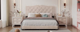 Queen Size Upholstered Bed Frame with Rivet Design, Modern Velvet Platform Bed with Tufted 90764002