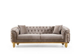 Modern Style Button Tufted Sofa Made of Wood and Gold Coated Metal Legs in Taupe Color 698781110416