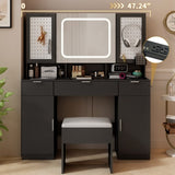 Large Vanity Table Set with LED Lighted Mirror and 2 DIY Pegboards, 5 Hooks, Vanity Desk with 06257770